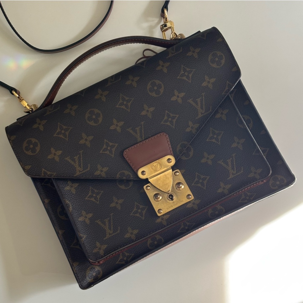 Louis Vuitton Monceau 28 Brown Monogram Crossbody Purse Gold Hardware Vintage